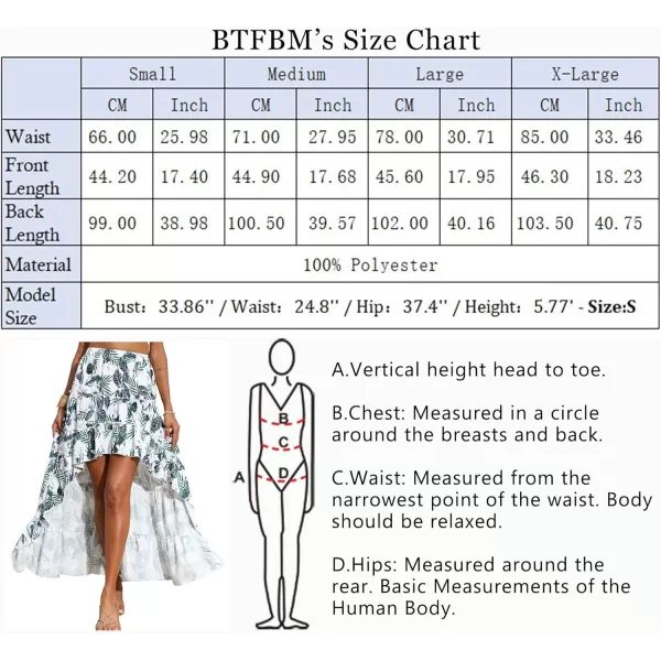 BTFBM Women 2024 Summer Spring Boho Long Skirts Dress Floral Print Elastic Waist Split Ruffle High Low Beach Maxi SkirtFloral White