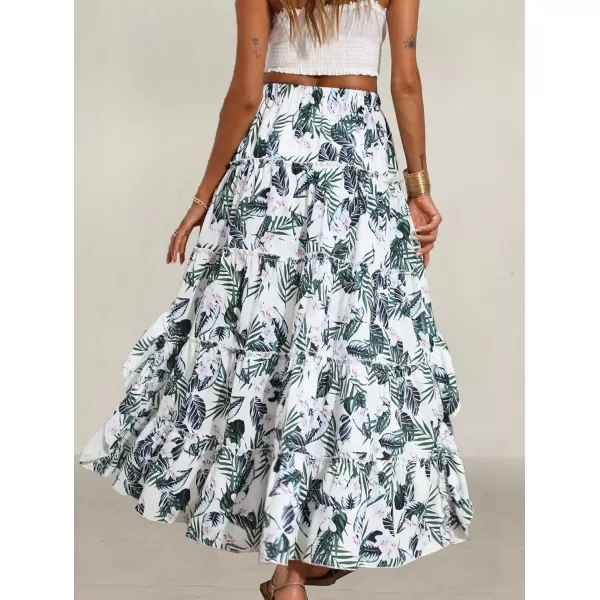 BTFBM Women 2024 Summer Spring Boho Long Skirts Dress Floral Print Elastic Waist Split Ruffle High Low Beach Maxi SkirtFloral White