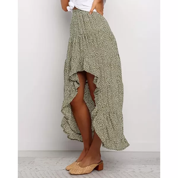 BTFBM Women 2024 Summer Spring Boho Long Skirts Dress Floral Print Elastic Waist Split Ruffle High Low Beach Maxi SkirtGreen