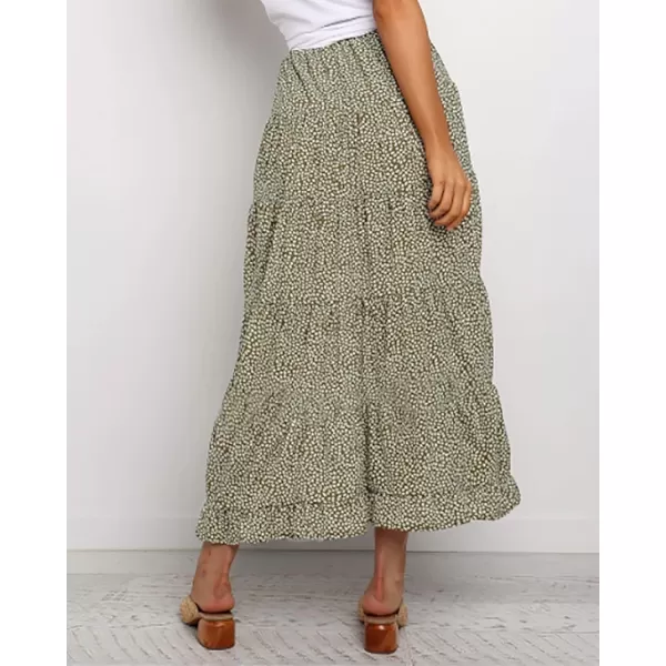 BTFBM Women 2024 Summer Spring Boho Long Skirts Dress Floral Print Elastic Waist Split Ruffle High Low Beach Maxi SkirtGreen