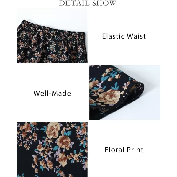 BTFBM Women 2024 Summer Spring Boho Long Skirts Dress Floral Print Elastic Waist Split Ruffle High Low Beach Maxi SkirtPrint Floral Black