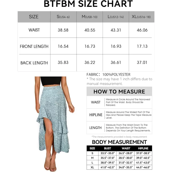 BTFBM Women 2024 Summer Spring Boho Long Skirts Dress Floral Print Elastic Waist Split Ruffle High Low Beach Maxi SkirtPrint Floral Green