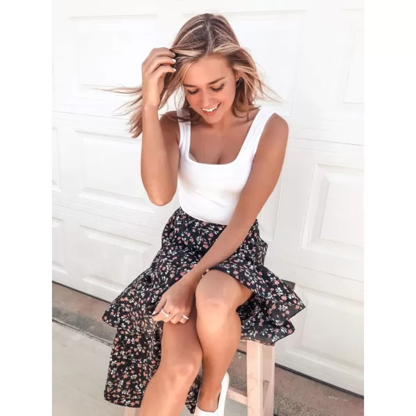 BTFBM Women 2024 Summer Spring Boho Long Skirts Dress Floral Print Elastic Waist Split Ruffle High Low Beach Maxi SkirtZblack