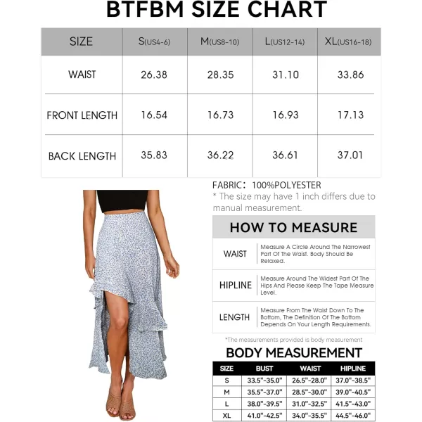 BTFBM Women 2024 Summer Spring Boho Long Skirts Dress Floral Print Elastic Waist Split Ruffle High Low Beach Maxi SkirtZlight Blue