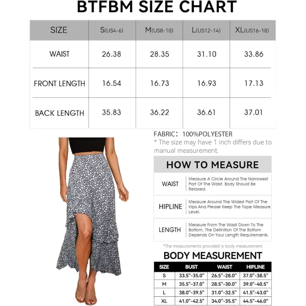 BTFBM Women 2024 Summer Spring Boho Long Skirts Dress Floral Print Elastic Waist Split Ruffle High Low Beach Maxi SkirtZnavy