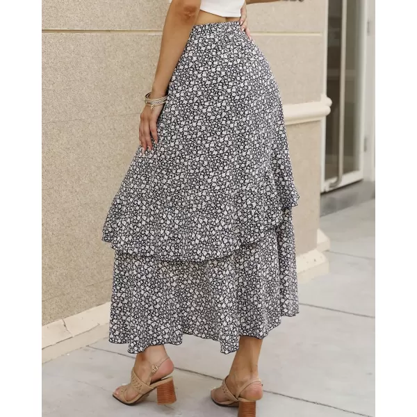 BTFBM Women 2024 Summer Spring Boho Long Skirts Dress Floral Print Elastic Waist Split Ruffle High Low Beach Maxi SkirtZnavy