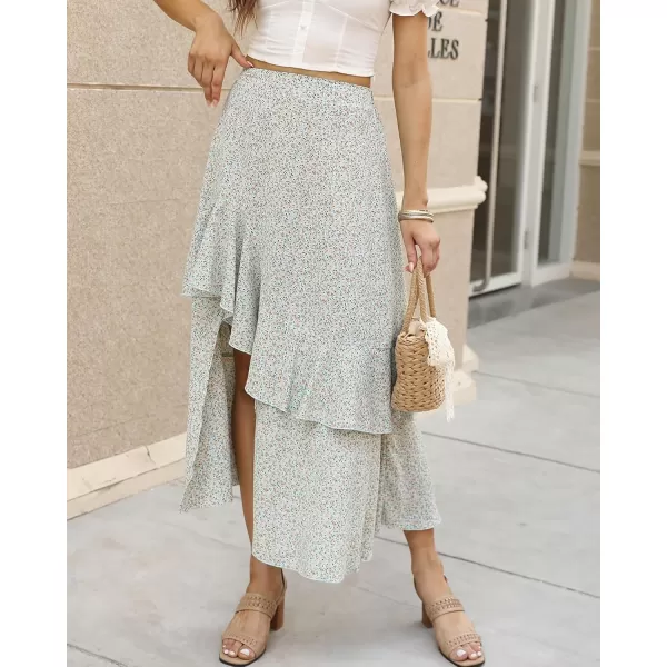 BTFBM Women 2024 Summer Spring Boho Long Skirts Dress Floral Print Elastic Waist Split Ruffle High Low Beach Maxi SkirtZwhite