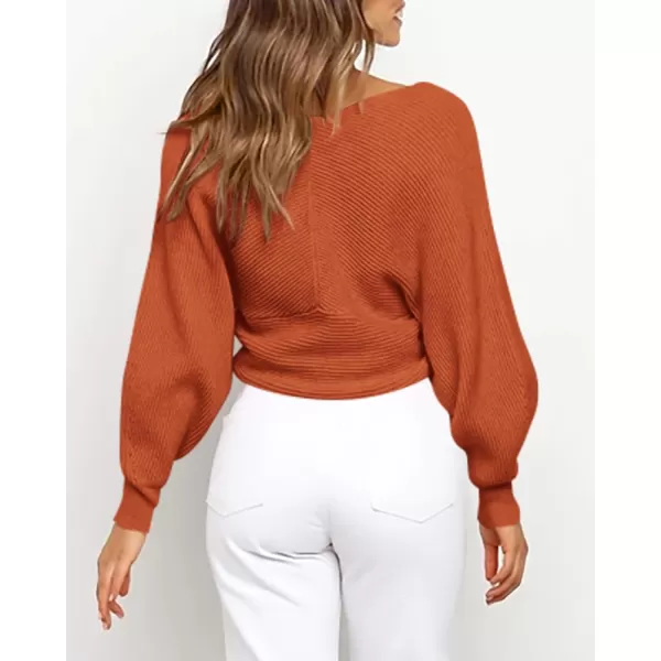 BTFBM Women Casual V Neck Long Sleeve Sweaters Cross Wrap Front Off Shoulder Asymmetric Hem Knitted Crop Solid PulloverSolid Brown
