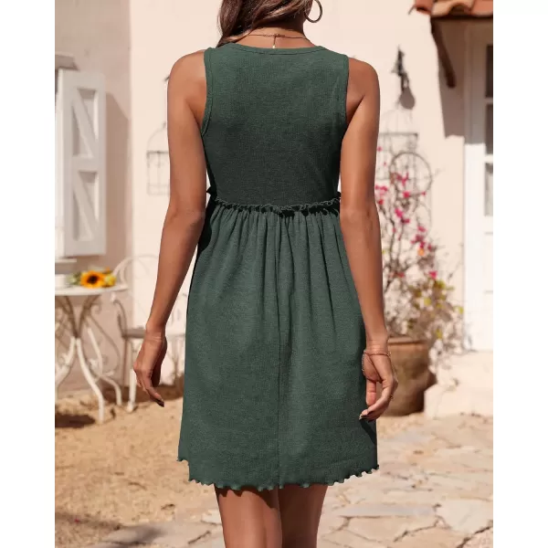 BTFBM Women Sleeveless Summer Dress 2024 Crewneck Ribbed Knit Ruffle Swing Button Down Beach Sun Mini Tank Short DressesArmy Green