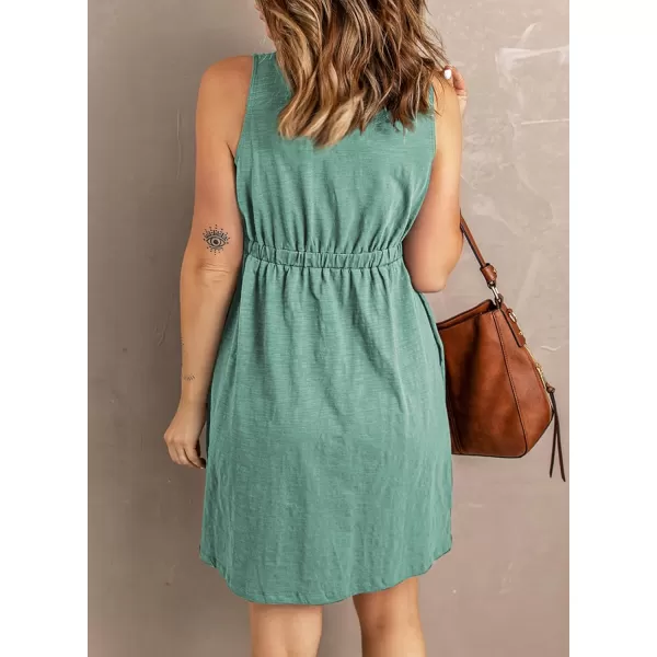 BTFBM Women Sleeveless Summer Dress 2024 Crewneck Ribbed Knit Ruffle Swing Button Down Beach Sun Mini Tank Short DressesButtons Fruit Green