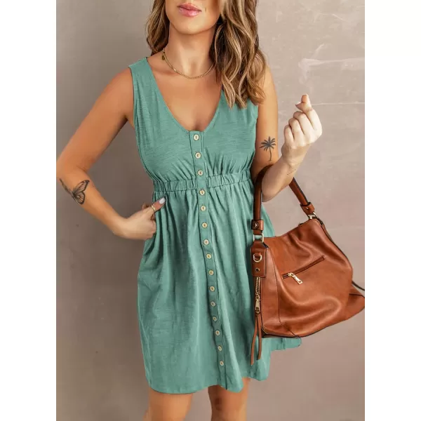 BTFBM Women Sleeveless Summer Dress 2024 Crewneck Ribbed Knit Ruffle Swing Button Down Beach Sun Mini Tank Short DressesButtons Fruit Green