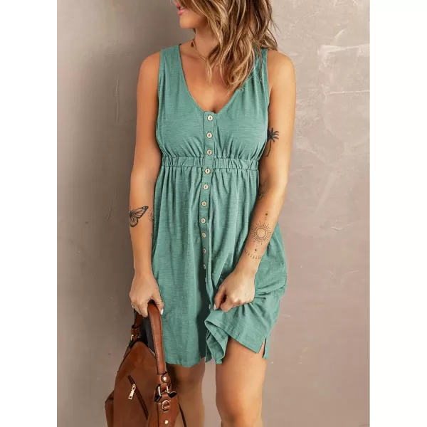 BTFBM Women Sleeveless Summer Dress 2024 Crewneck Ribbed Knit Ruffle Swing Button Down Beach Sun Mini Tank Short DressesButtons Fruit Green