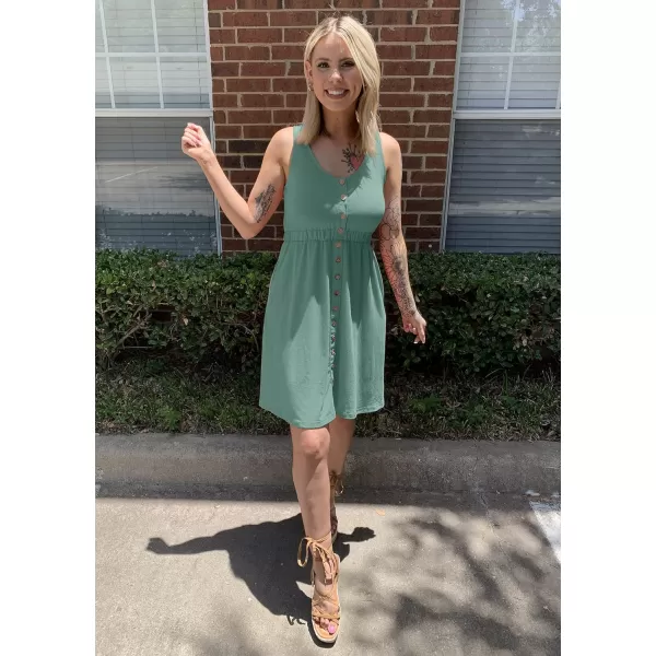 BTFBM Women Sleeveless Summer Dress 2024 Crewneck Ribbed Knit Ruffle Swing Button Down Beach Sun Mini Tank Short DressesButtons Fruit Green