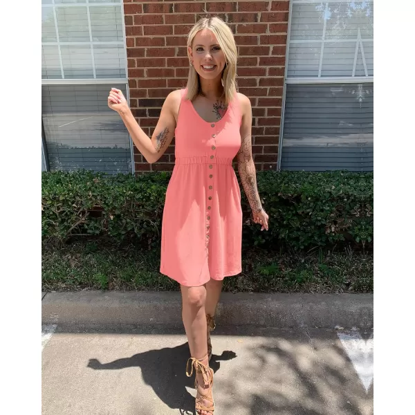 BTFBM Women Sleeveless Summer Dress 2024 Crewneck Ribbed Knit Ruffle Swing Button Down Beach Sun Mini Tank Short DressesButtons Light Pink