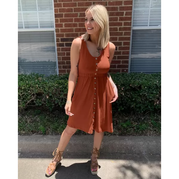 BTFBM Women Sleeveless Summer Dress 2024 Crewneck Ribbed Knit Ruffle Swing Button Down Beach Sun Mini Tank Short DressesButtons Orange Red