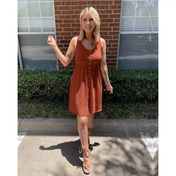 BTFBM Women Sleeveless Summer Dress 2024 Crewneck Ribbed Knit Ruffle Swing Button Down Beach Sun Mini Tank Short DressesButtons Orange Red