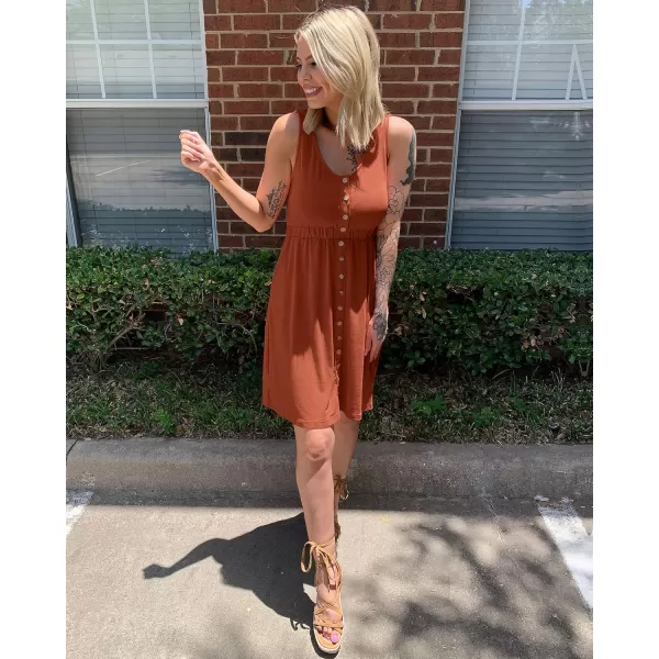 BTFBM Women Sleeveless Summer Dress 2024 Crewneck Ribbed Knit Ruffle Swing Button Down Beach Sun Mini Tank Short DressesButtons Orange Red