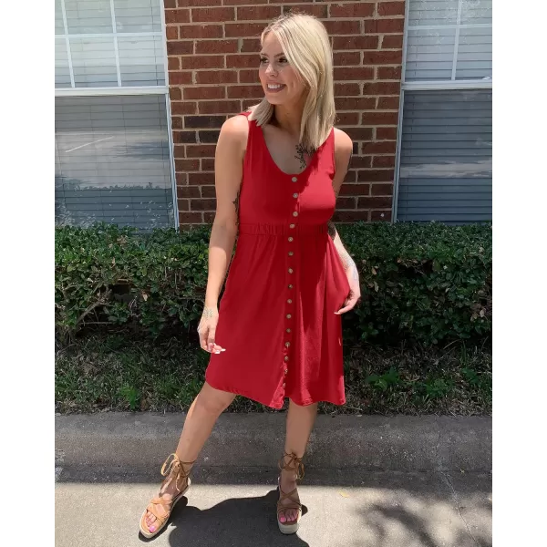BTFBM Women Sleeveless Summer Dress 2024 Crewneck Ribbed Knit Ruffle Swing Button Down Beach Sun Mini Tank Short DressesButtons Red