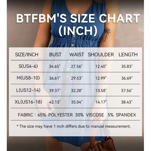 BTFBM Women Sleeveless Summer Dress 2024 Crewneck Ribbed Knit Ruffle Swing Button Down Beach Sun Mini Tank Short DressesButtons Royal Blue