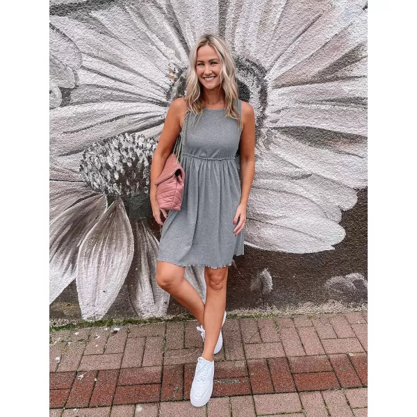 BTFBM Women Sleeveless Summer Dress 2024 Crewneck Ribbed Knit Ruffle Swing Button Down Beach Sun Mini Tank Short DressesSolid Light Grey