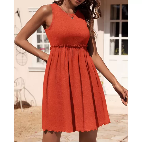 BTFBM Women Sleeveless Summer Dress 2024 Crewneck Ribbed Knit Ruffle Swing Button Down Beach Sun Mini Tank Short DressesSolid Orange Red
