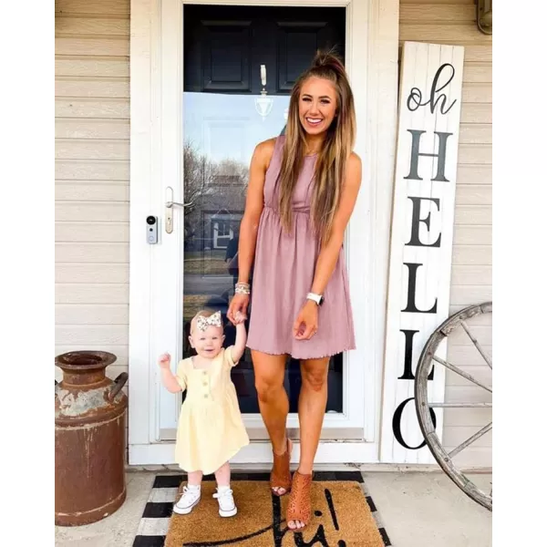 BTFBM Women Sleeveless Summer Dress 2024 Crewneck Ribbed Knit Ruffle Swing Button Down Beach Sun Mini Tank Short DressesSolid Pink
