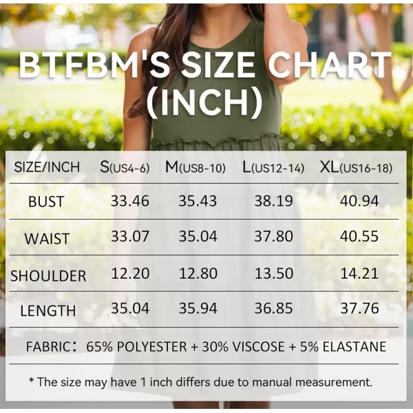 BTFBM Women Sleeveless Summer Dress 2024 Crewneck Ribbed Knit Ruffle Swing Button Down Beach Sun Mini Tank Short DressesTiered Army Green