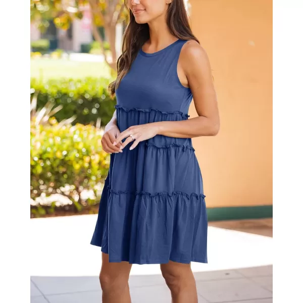 BTFBM Women Sleeveless Summer Dress 2024 Crewneck Ribbed Knit Ruffle Swing Button Down Beach Sun Mini Tank Short DressesTiered Royal Blue