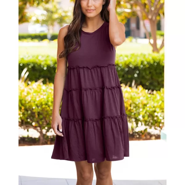 BTFBM Women Sleeveless Summer Dress 2024 Crewneck Ribbed Knit Ruffle Swing Button Down Beach Sun Mini Tank Short DressesTiered Wine Red