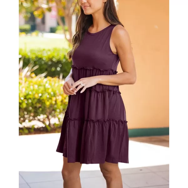 BTFBM Women Sleeveless Summer Dress 2024 Crewneck Ribbed Knit Ruffle Swing Button Down Beach Sun Mini Tank Short DressesTiered Wine Red