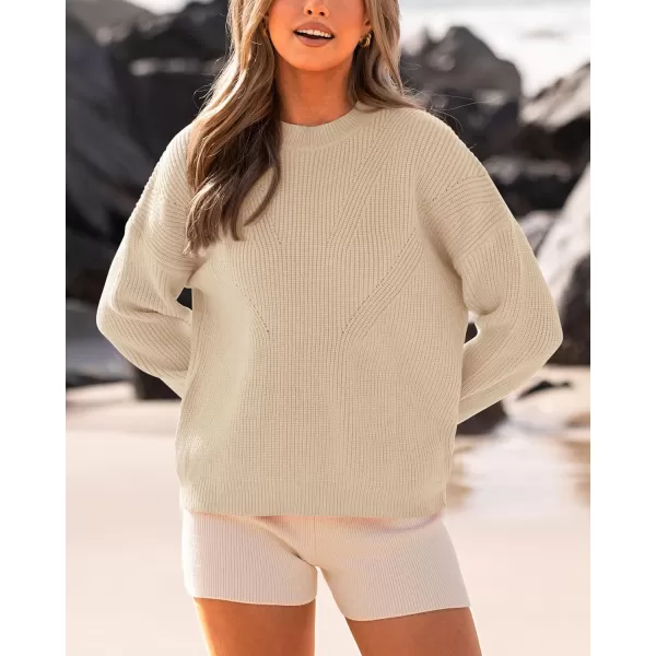 BTFBM Womens Casual Long Sleeve Pullover Sweaters Crew Neck Oversized Ribbed Knit 2024 Fall Winter Sweater Jumper TopsSolid Apricot