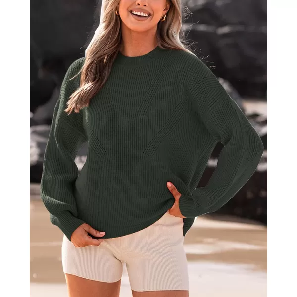 BTFBM Womens Casual Long Sleeve Pullover Sweaters Crew Neck Oversized Ribbed Knit 2024 Fall Winter Sweater Jumper TopsSolid Army Green