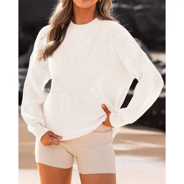 BTFBM Womens Casual Long Sleeve Pullover Sweaters Crew Neck Oversized Ribbed Knit 2024 Fall Winter Sweater Jumper TopsSolid Beige White