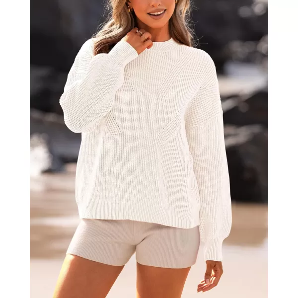 BTFBM Womens Casual Long Sleeve Pullover Sweaters Crew Neck Oversized Ribbed Knit 2024 Fall Winter Sweater Jumper TopsSolid Beige White