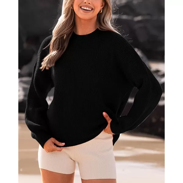 BTFBM Womens Casual Long Sleeve Pullover Sweaters Crew Neck Oversized Ribbed Knit 2024 Fall Winter Sweater Jumper TopsSolid Black