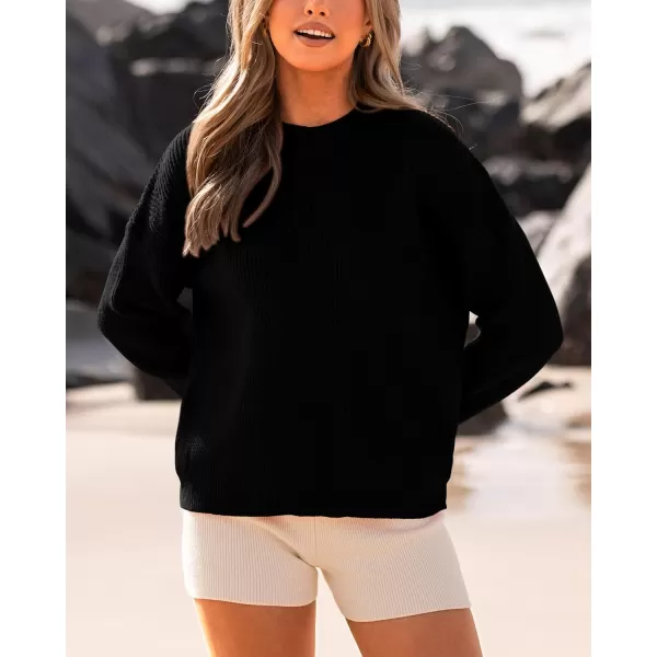 BTFBM Womens Casual Long Sleeve Pullover Sweaters Crew Neck Oversized Ribbed Knit 2024 Fall Winter Sweater Jumper TopsSolid Black