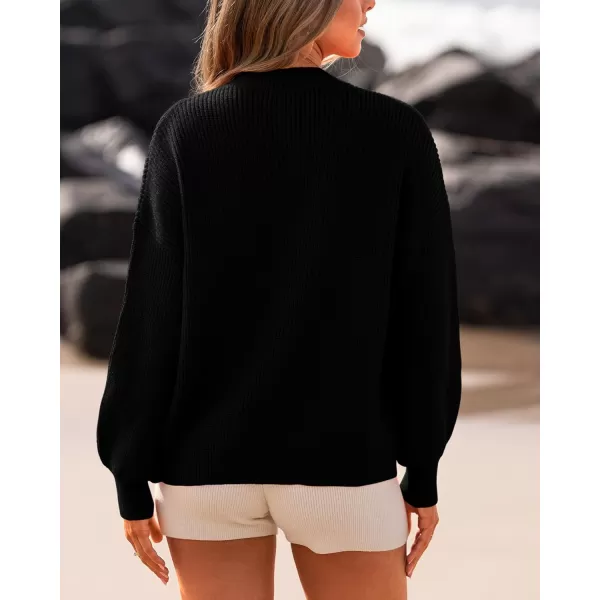 BTFBM Womens Casual Long Sleeve Pullover Sweaters Crew Neck Oversized Ribbed Knit 2024 Fall Winter Sweater Jumper TopsSolid Black