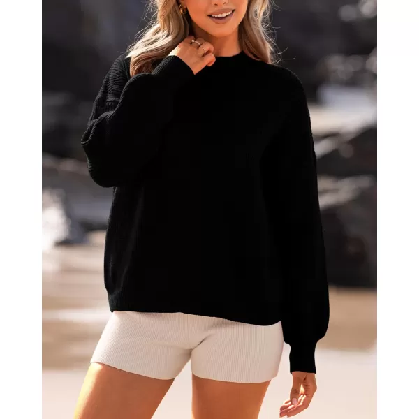 BTFBM Womens Casual Long Sleeve Pullover Sweaters Crew Neck Oversized Ribbed Knit 2024 Fall Winter Sweater Jumper TopsSolid Black