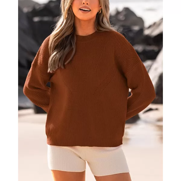 BTFBM Womens Casual Long Sleeve Pullover Sweaters Crew Neck Oversized Ribbed Knit 2024 Fall Winter Sweater Jumper TopsSolid Caramel