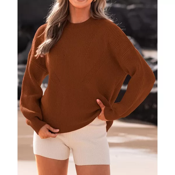 BTFBM Womens Casual Long Sleeve Pullover Sweaters Crew Neck Oversized Ribbed Knit 2024 Fall Winter Sweater Jumper TopsSolid Caramel