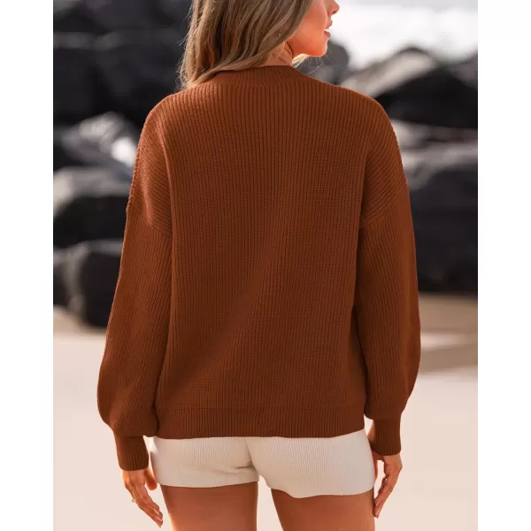 BTFBM Womens Casual Long Sleeve Pullover Sweaters Crew Neck Oversized Ribbed Knit 2024 Fall Winter Sweater Jumper TopsSolid Caramel