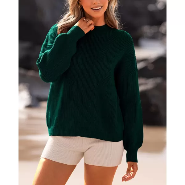 BTFBM Womens Casual Long Sleeve Pullover Sweaters Crew Neck Oversized Ribbed Knit 2024 Fall Winter Sweater Jumper TopsSolid Dark Green
