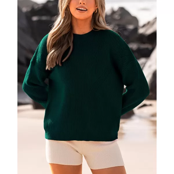 BTFBM Womens Casual Long Sleeve Pullover Sweaters Crew Neck Oversized Ribbed Knit 2024 Fall Winter Sweater Jumper TopsSolid Dark Green