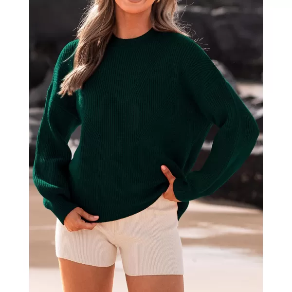 BTFBM Womens Casual Long Sleeve Pullover Sweaters Crew Neck Oversized Ribbed Knit 2024 Fall Winter Sweater Jumper TopsSolid Dark Green