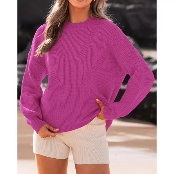 BTFBM Womens Casual Long Sleeve Pullover Sweaters Crew Neck Oversized Ribbed Knit 2024 Fall Winter Sweater Jumper TopsSolid Dark Rose Red