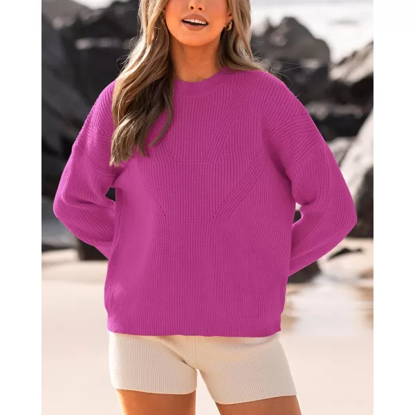BTFBM Womens Casual Long Sleeve Pullover Sweaters Crew Neck Oversized Ribbed Knit 2024 Fall Winter Sweater Jumper TopsSolid Dark Rose Red
