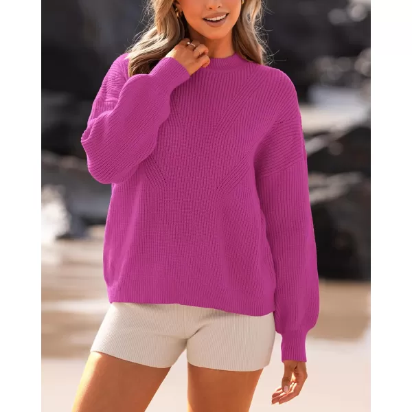 BTFBM Womens Casual Long Sleeve Pullover Sweaters Crew Neck Oversized Ribbed Knit 2024 Fall Winter Sweater Jumper TopsSolid Dark Rose Red