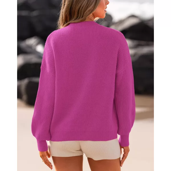 BTFBM Womens Casual Long Sleeve Pullover Sweaters Crew Neck Oversized Ribbed Knit 2024 Fall Winter Sweater Jumper TopsSolid Dark Rose Red