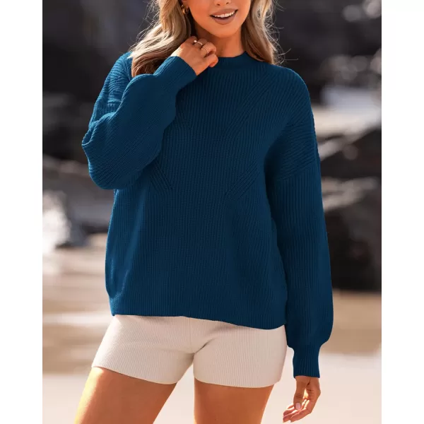 BTFBM Womens Casual Long Sleeve Pullover Sweaters Crew Neck Oversized Ribbed Knit 2024 Fall Winter Sweater Jumper TopsSolid Denim Blue
