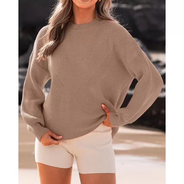 BTFBM Womens Casual Long Sleeve Pullover Sweaters Crew Neck Oversized Ribbed Knit 2024 Fall Winter Sweater Jumper TopsSolid Light Khaki